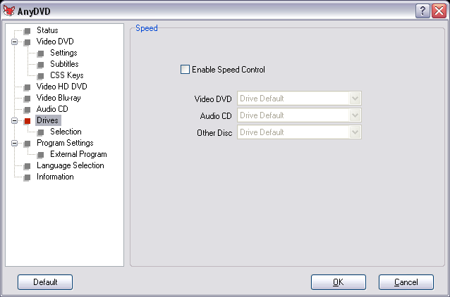 AnyDVD Drive Settings