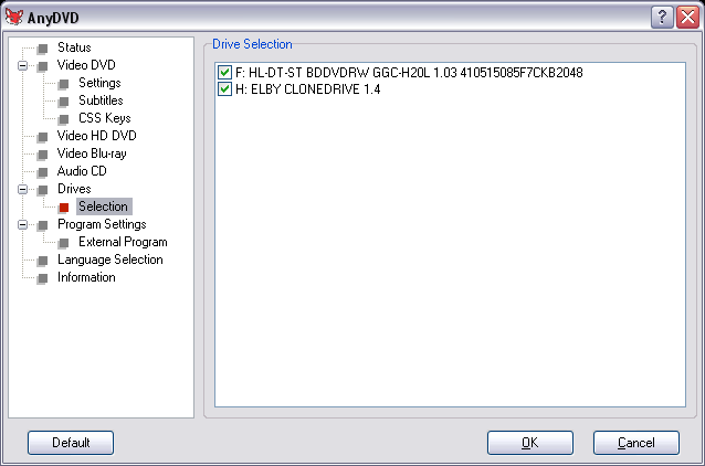 AnyDVD Drives Selection
