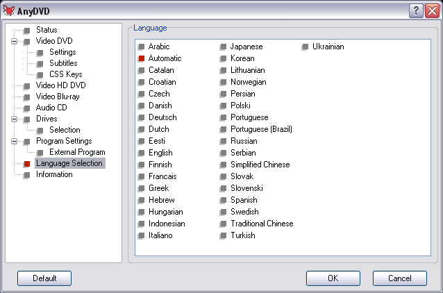 AnyDVD Language Settings