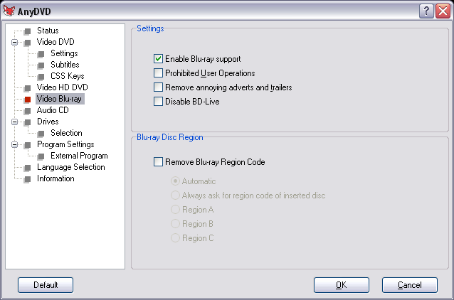 AnyDVD Blu-ray Settings