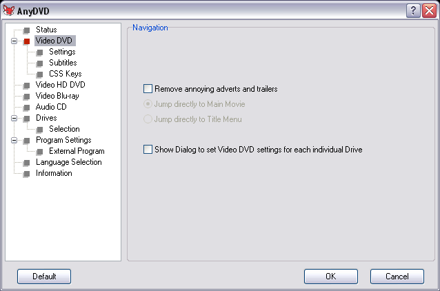 AnyDVD Video DVD Settings