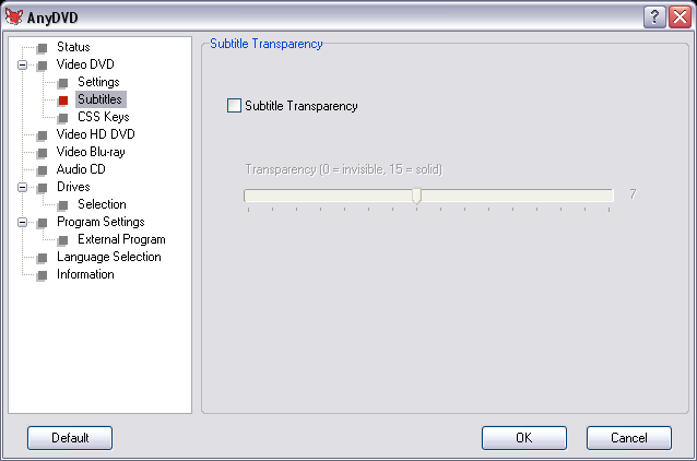 AnyDVD Video DVD Subtitle Settings