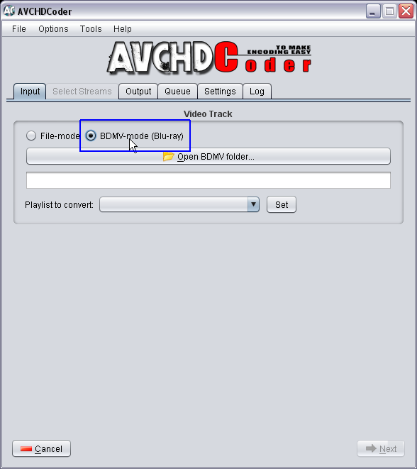 AVCHDCoder Select Blu-ray Mode.