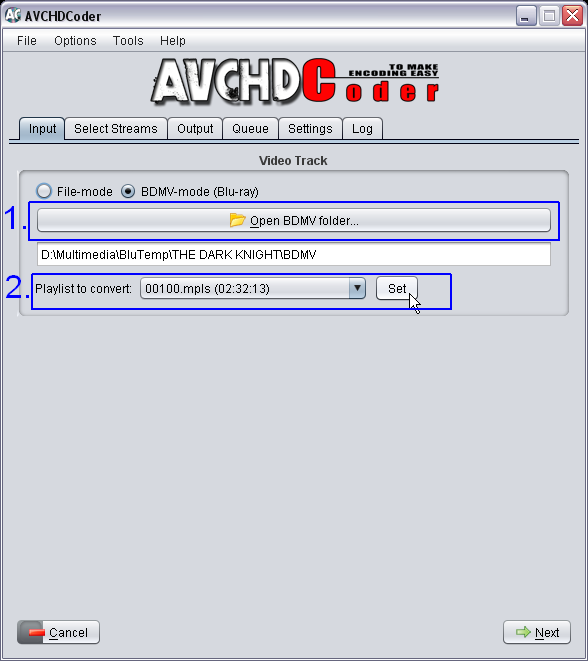 AVCHDCoder select source of Blu-ray and the main movie's playlist.