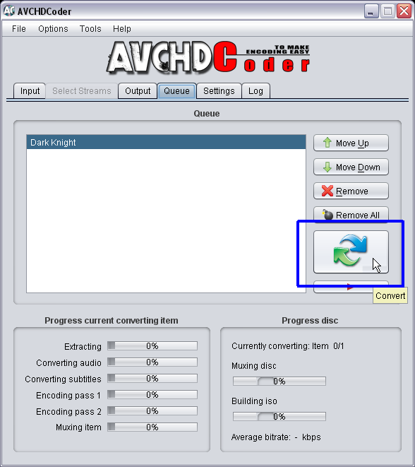 AVCHDCoder Press the convert button to begin the process.