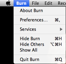 The location of Burn's preferences menu.