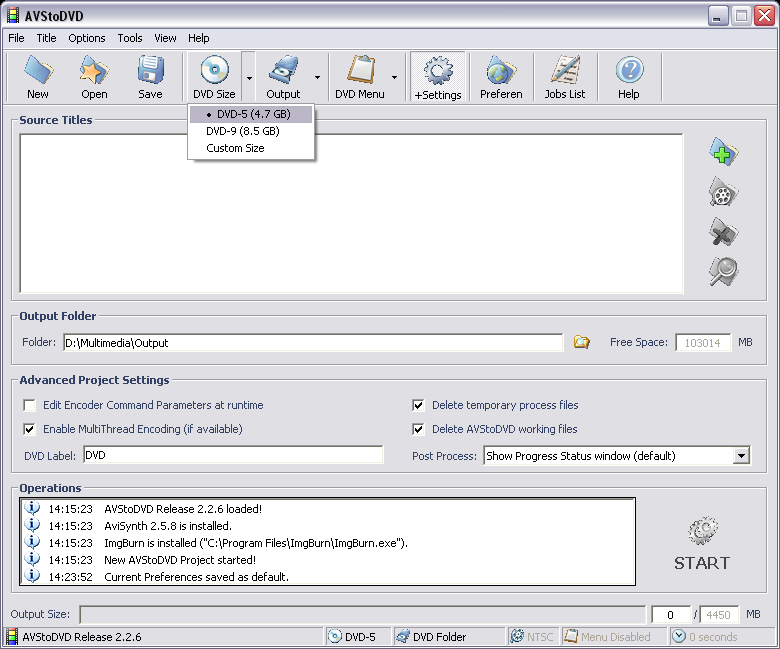 AVStoDVD Output DVD Size