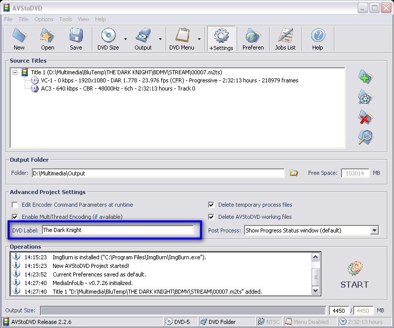 AVStoDVD Output Label