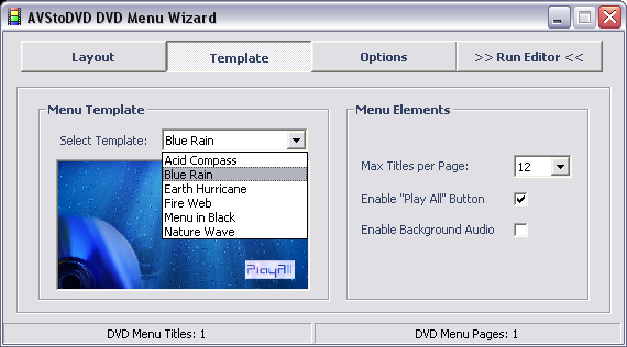 AVStoDVD Menu Template Select