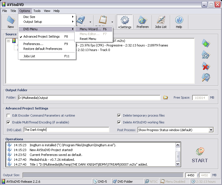 AVStoDVD Menu Wizard Open