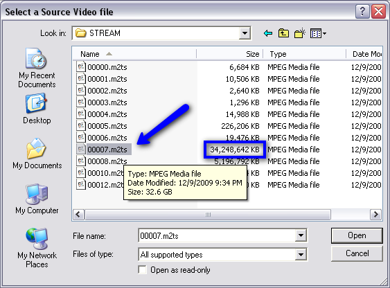 AVStoDVD Source Selection Window