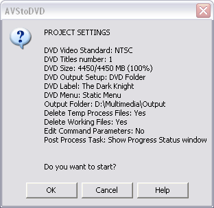AVStoDVD Begin Encoding Confirmation Window