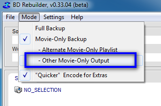 The BD Rebuilder mode menu with the 'Other Movie-Only Output' option selected.