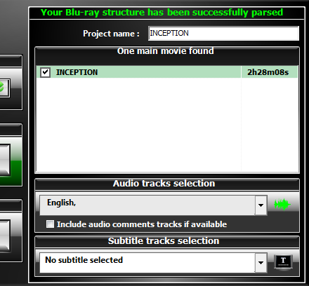 The main window showing the just-loaded Bluray and its attributes.