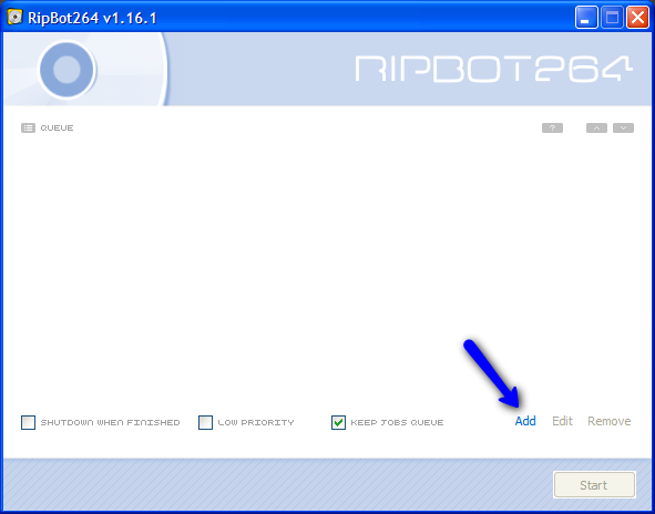 The main window of RipBot.