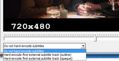The dropdown box for hard coding an external subtitle into an encode in muliAVCHD.