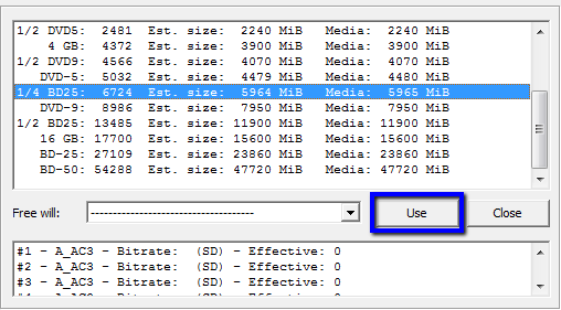 The bitrate profile selection window.