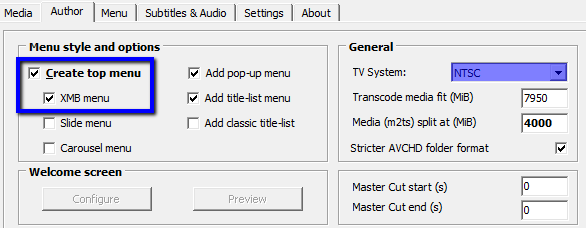 The menu and output format (PAL or NTSC) selection settings.
