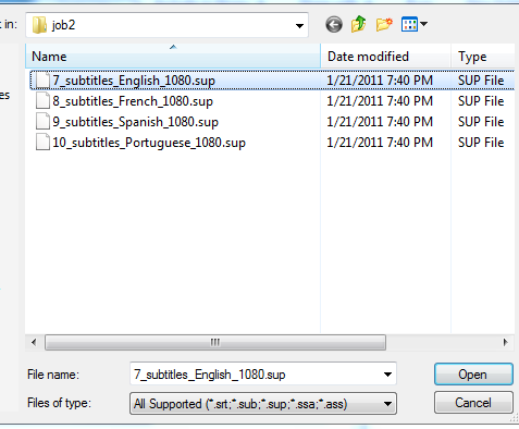 A file open dialog box for selecting your desired subtitle