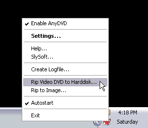 AnyDVD Rip Video DVD to Harddisk Selection