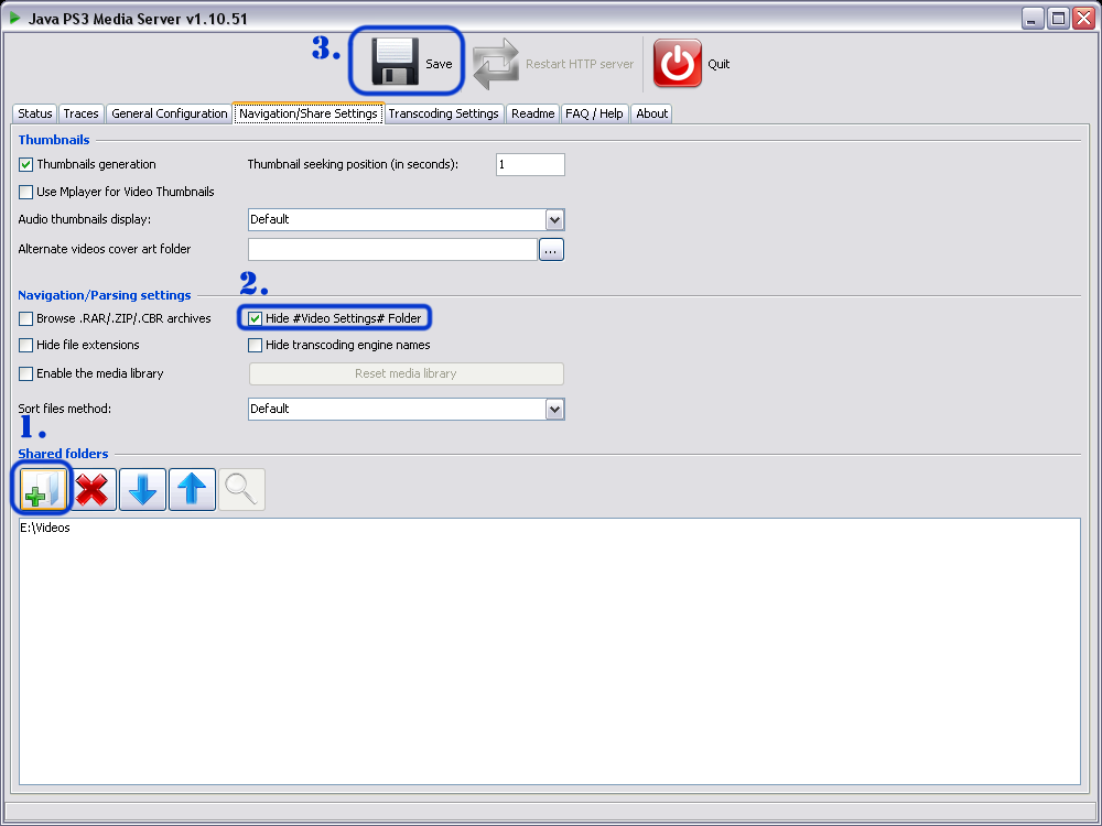 PS3 Media Server Navigation Settings