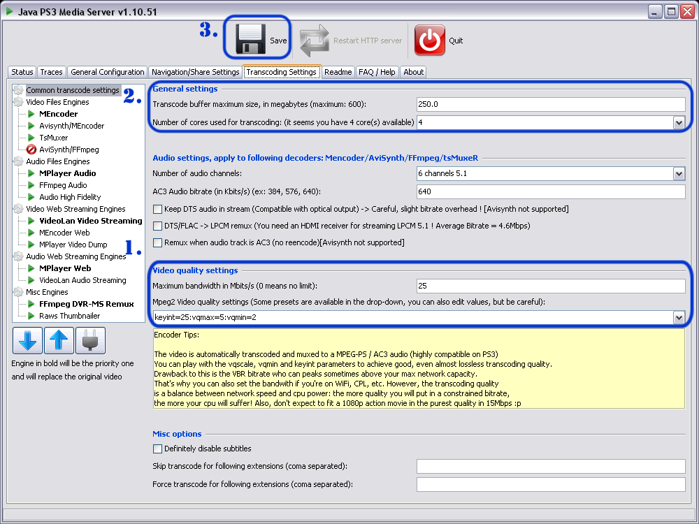 PS3 Media Server General Transcode Settings