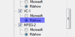 The specific setting for VC-1 in Windows 7.