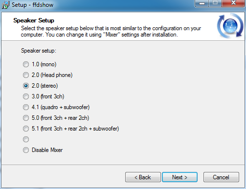 The audio decoding setup specified in the FFDShow install.