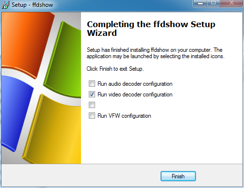 The video configuration checkbox on the final FFDShow install window.