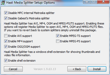 The splitter settings set in the end of the Haali Media Splitter install process.