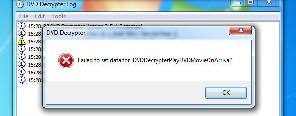 DVD Decrypter Failed to set data for 'DVDDecrypterPlayDVDMovieOnArrival'